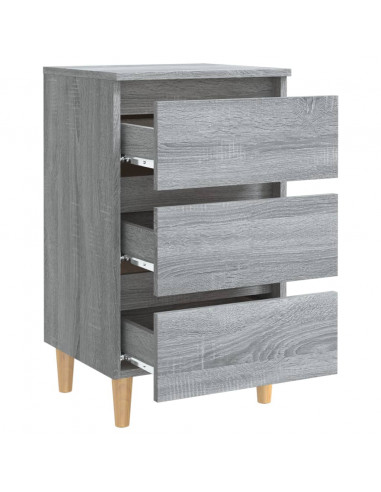 Comodino con Gambe in Legno Massello Grigio Sonoma 40x35x69 cm