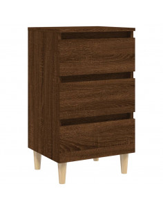Comodino con Gambe in Legno Massello Rovere Marrone 40x35x69 cm 2