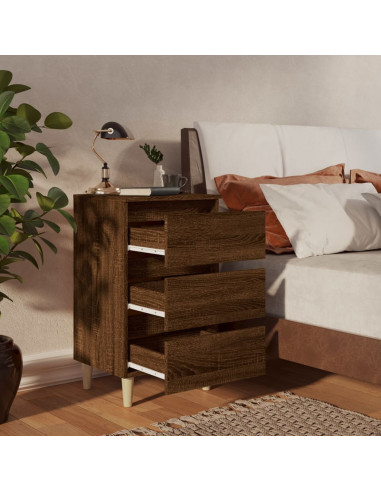 Comodino con Gambe in Legno Massello Rovere Marrone 40x35x69 cm