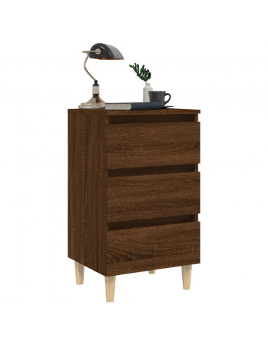 Comodino con Gambe in Legno Massello Rovere Marrone 40x35x69 cm