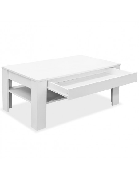 Tavolino da Salotto in Legno Multistrato 110x65x48 cm Bianco