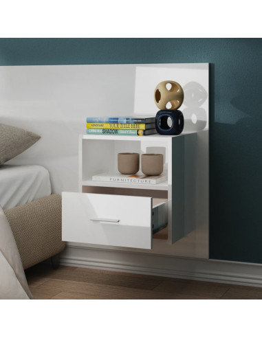 Comodino a Muro Bianco Lucido