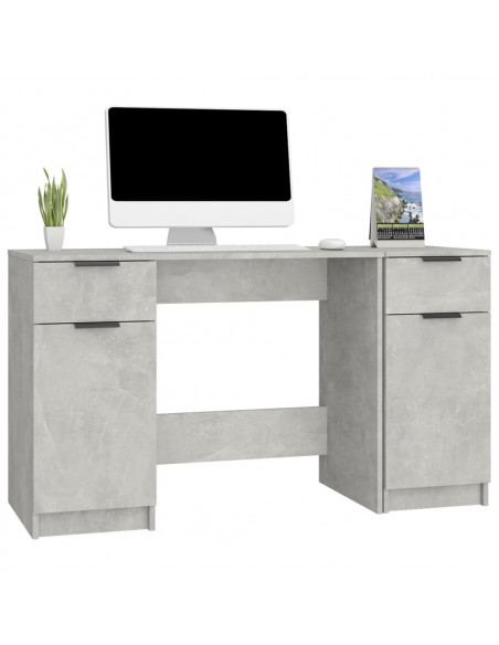 Scrivania con Mobile Laterale Grigio Cemento Legno Multistrato