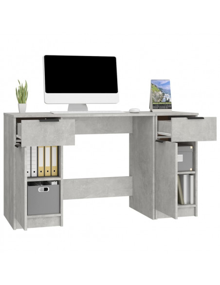 Scrivania con Mobile Laterale Grigio Cemento Legno Multistrato