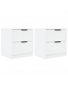 Comodini 2 pz Bianchi in Legno Multistrato 2