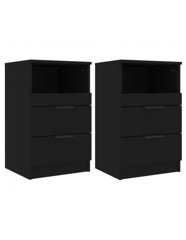 Comodini 2 pz Neri in Legno Multistrato