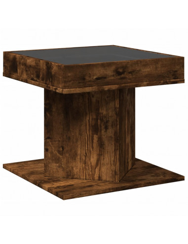 Tavolino Salotto con LED Rovere Fumo 50x50x45 cm Multistrato