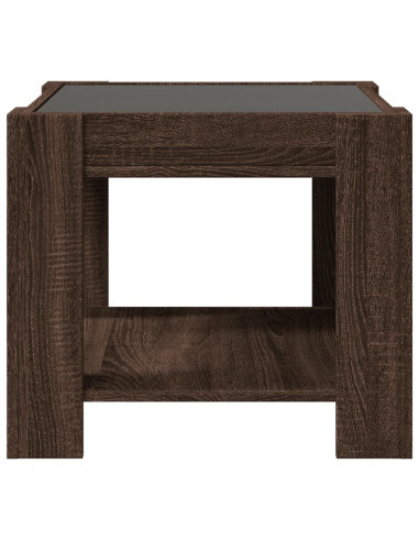 Tavolino Salotto con LED Rovere Marrone 53x53x45 cm Multistrato