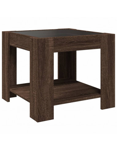 Tavolino Salotto con LED Rovere Marrone 53x53x45 cm Multistrato
