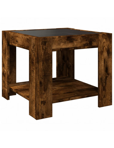 Tavolino Salotto con LED Rovere Fumo 53x53x45 cm Multistrato