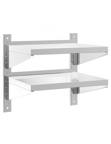 Mensola Muro 2 Ripiani 50x40x60cm Argento Acciaio Inossidabile