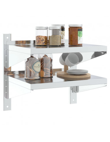 Mensola Muro 2 Ripiani 50x40x60cm Argento Acciaio Inossidabile