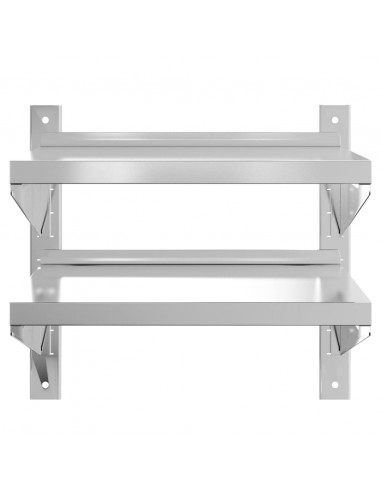 Mensola Muro 2 Ripiani 50x40x60cm Argento Acciaio Inossidabile