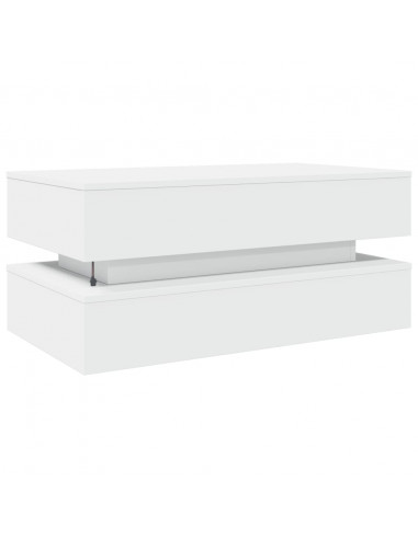 Tavolino da Soggiorno con Luci LED Bianco 90x50x40 cm