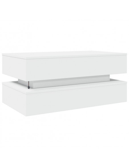 Tavolino da Soggiorno con Luci LED Bianco 90x50x40 cm