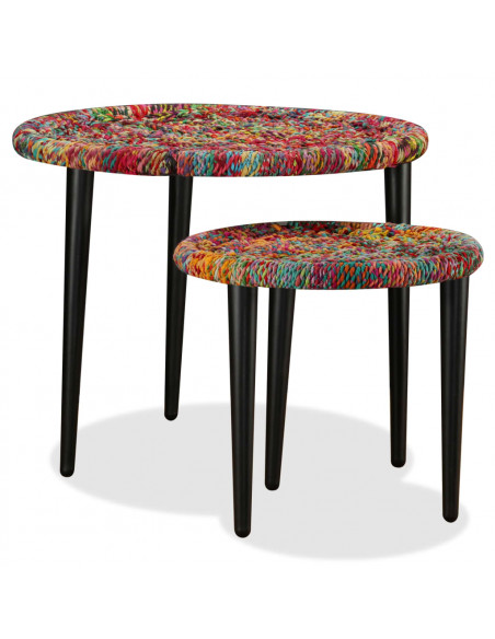 Set Tavolini da Caffè 2 pz con Dettagli Chindi Multicolore
