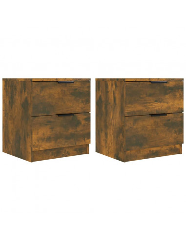 Comodini 2 pz Rovere Fumo in Legno Multistrato