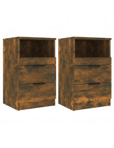 Comodini 2 pz Rovere Fumo in Legno Multistrato 2