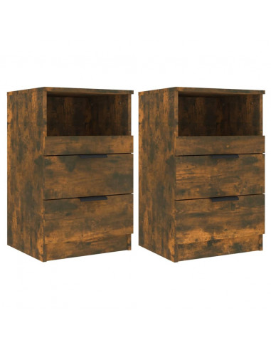 Comodini 2 pz Rovere Fumo in Legno Multistrato