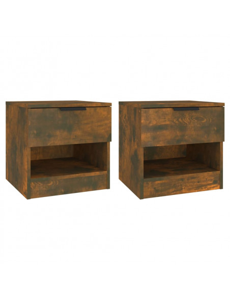 Comodini 2 pz Rovere Fumo in Legno Multistrato