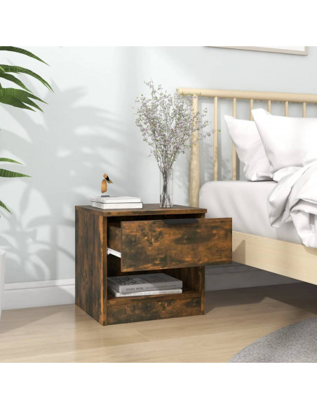 Comodini 2 pz Rovere Fumo in Legno Multistrato