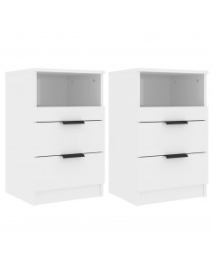 Comodini 2 pz Bianco Lucido in Legno Multistrato 2