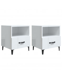 Comodini 2 pz Bianco Lucido in Legno Multistrato 2