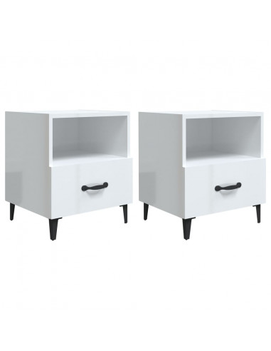 Comodini 2 pz Bianco Lucido in Legno Multistrato