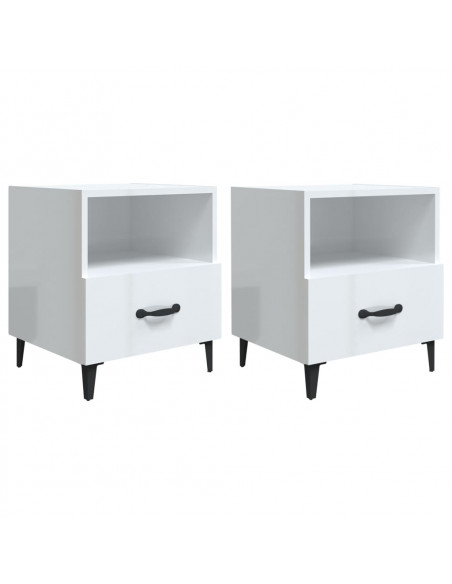 Comodini 2 pz Bianco Lucido in Legno Multistrato
