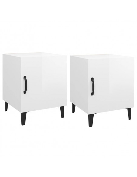 Comodini 2 pz Bianco Lucido in Legno Multistrato