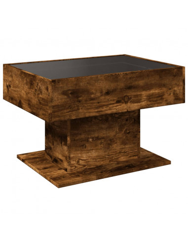 Tavolino Salotto con LED Rovere Fumo 70x50x45 cm Multistrato