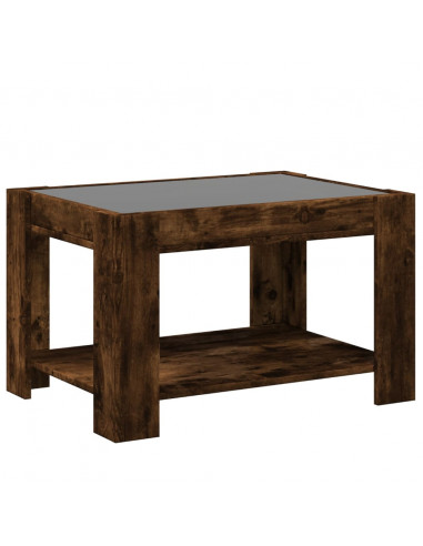 Tavolino Salotto con LED Rovere Fumo 73x53x45 cm Multistrato