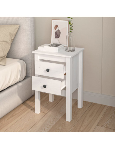 Comodino Bianca 40x35x61,5 cm in Legno Massello di Pino