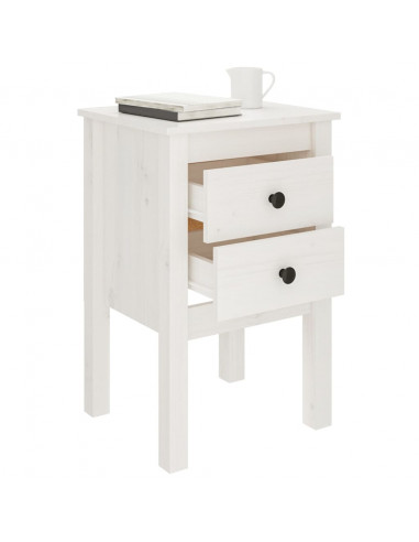 Comodino Bianca 40x35x61,5 cm in Legno Massello di Pino