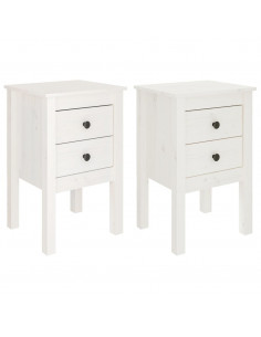 Comodini 2 pz Bianca 40x35x61,5 cm in Legno Massello di Pino 2