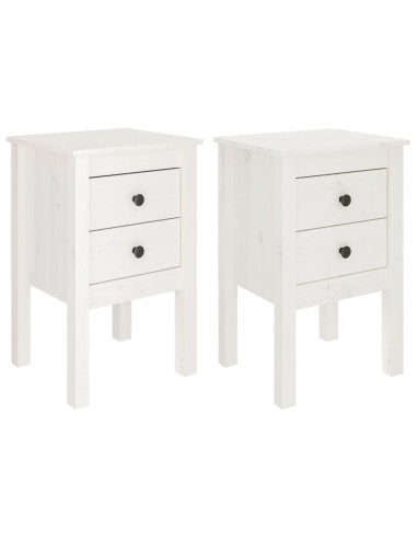 Comodini 2 pz Bianca 40x35x61,5 cm in Legno Massello di Pino