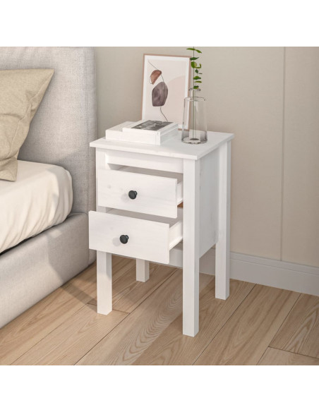 Comodini 2 pz Bianca 40x35x61,5 cm in Legno Massello di Pino