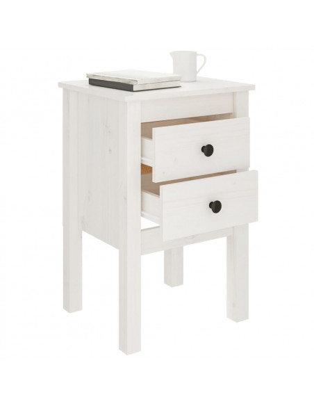 Comodini 2 pz Bianca 40x35x61,5 cm in Legno Massello di Pino