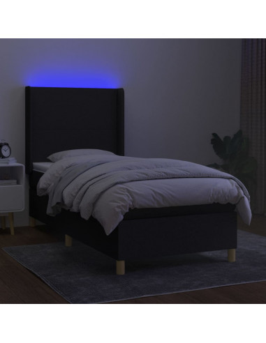 Letto a Molle con Materasso e LED Nero 100x200 cm in Tessuto