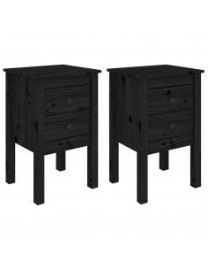 Comodini 2 pz Nera 40x35x61,5 cm in Legno Massello di Pino 2