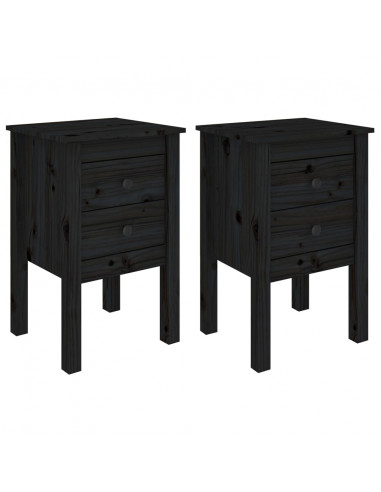 Comodini 2 pz Nera 40x35x61,5 cm in Legno Massello di Pino