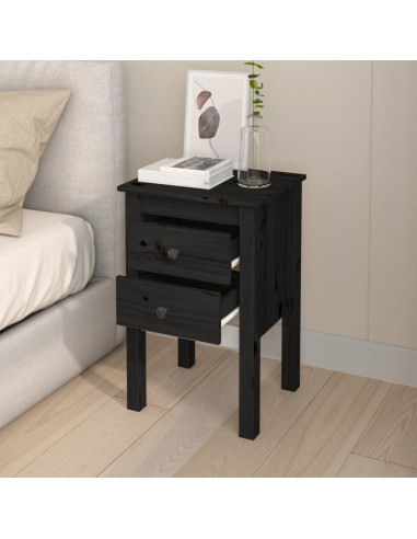 Comodini 2 pz Nera 40x35x61,5 cm in Legno Massello di Pino