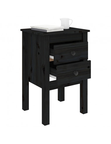Comodini 2 pz Nera 40x35x61,5 cm in Legno Massello di Pino