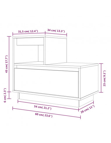 Comodino 60x34x51 cm in Legno Massello di Pino