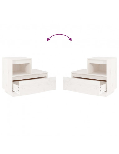 Comodini Bianchi 2 pz 60x34x51 cm in Legno Massello di Pino