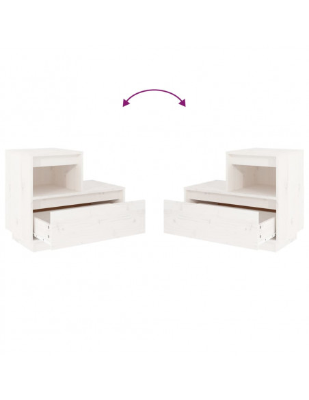 Comodini Bianchi 2 pz 60x34x51 cm in Legno Massello di Pino