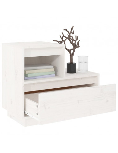 Comodini Bianchi 2 pz 60x34x51 cm in Legno Massello di Pino