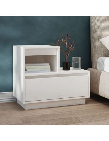 Comodini Bianchi 2 pz 60x34x51 cm in Legno Massello di Pino