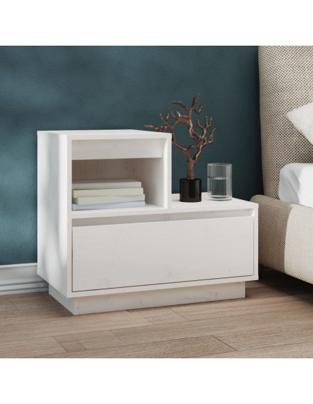 Comodini Bianchi 2 pz 60x34x51 cm in Legno Massello di Pino