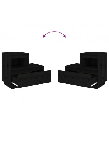 Comodini Neri 2 pz 60x34x51 cm in Legno Massello di Pino